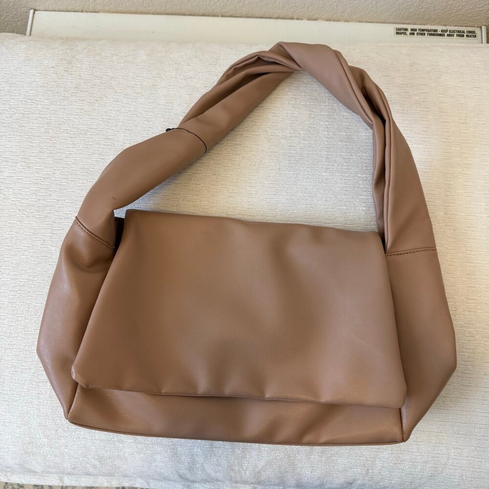 Taupe Brown Faux Leather Slouchy Shoulder Bag Oversized Hobo Purse